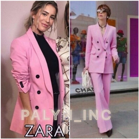 Zara Women Blazer Pink Double Breasted Shawl Collar Blogger Fave Size S Feminine - Picture 3 of 11